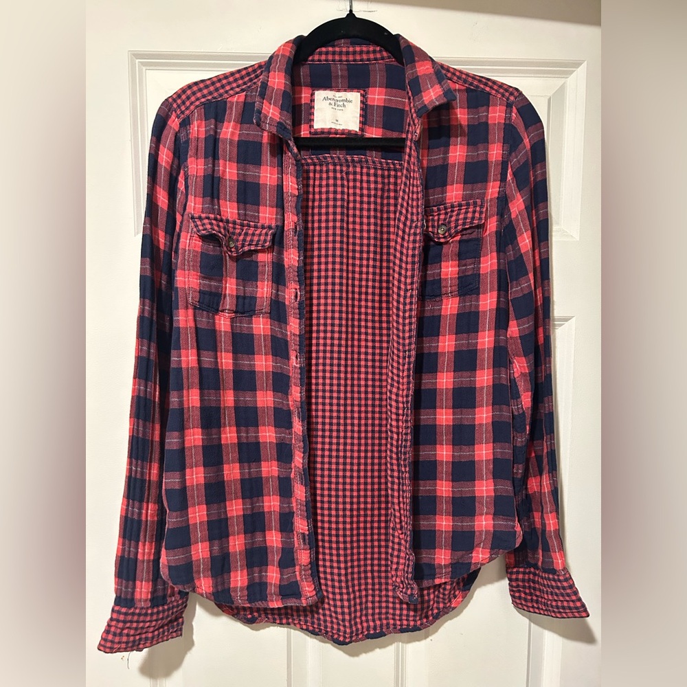 Abercrombie & Fitch Navy and Red Checkered Button Down Shirt